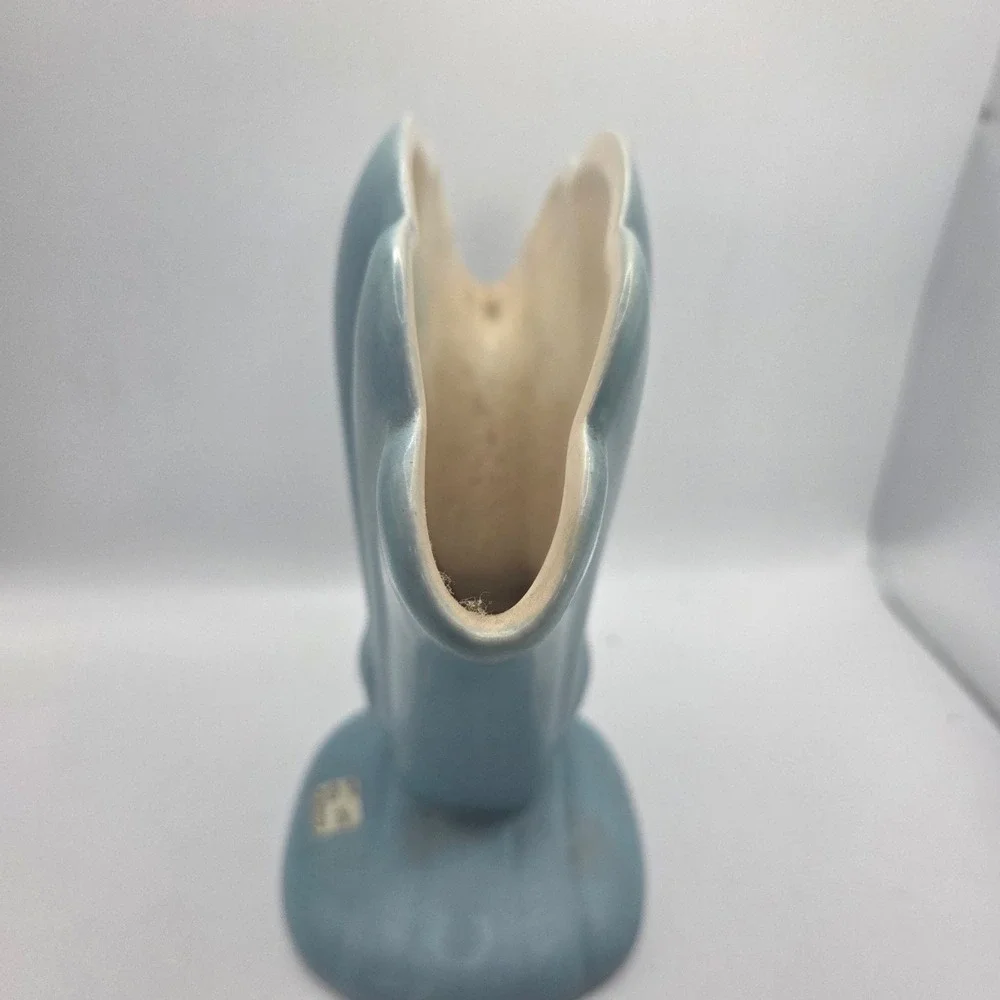 Red Wing Pottery 892 Blue Fan Shell Nautilus Vase USA Art Deco MCM 7.5
